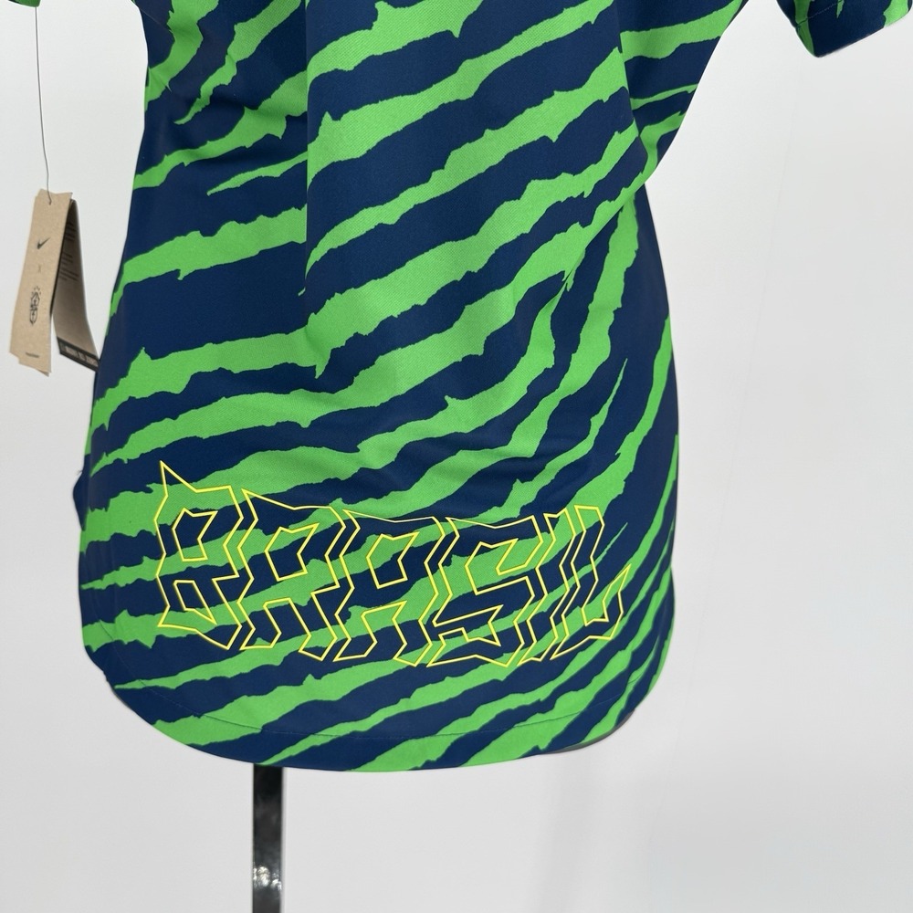 Nike Brazil Soccer Jersey CBF Neon Green Blue Zebra Strip Shirt Sz M NWT - Picture 5 of 8